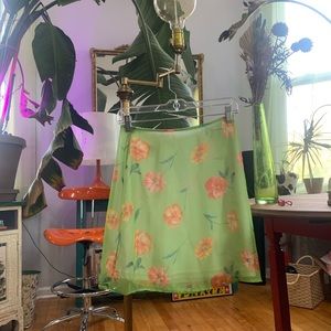 vintage green floral layered mini skirt